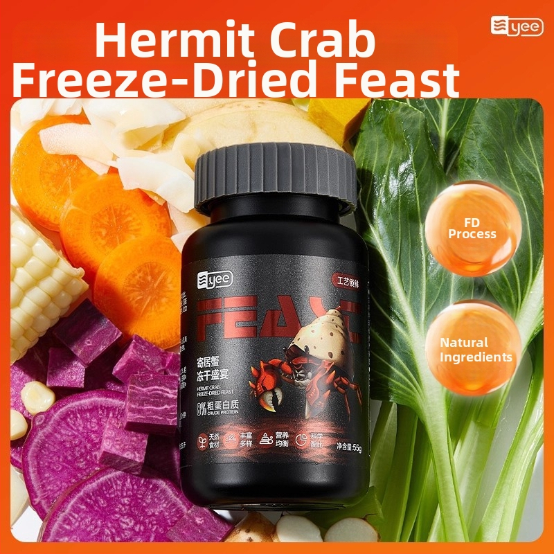 Hermit Crab toit – Freeze-Dried kookospähkli helbed, kuivatatud krevett, kaltsiumilisand – Yee, graanulidena akvaariumi lemmikloomatoit