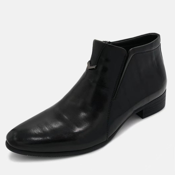 Ανδρικά χειμερινά Chelsea μποτάκια από split δέρμα, σόλα καουτσούκ, μυτερή μύτη, χαμηλό ύψος, επένδυση από συνθετικό βελούδινο ύφασμα