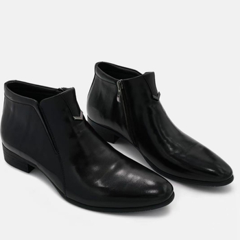 Ανδρικά χειμερινά Chelsea μποτάκια από split δέρμα, σόλα καουτσούκ, μυτερή μύτη, χαμηλό ύψος, επένδυση από συνθετικό βελούδινο ύφασμα