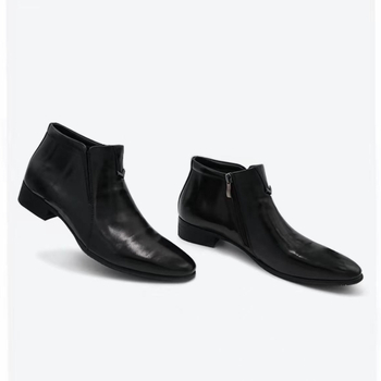 Ανδρικά χειμερινά Chelsea μποτάκια από split δέρμα, σόλα καουτσούκ, μυτερή μύτη, χαμηλό ύψος, επένδυση από συνθετικό βελούδινο ύφασμα