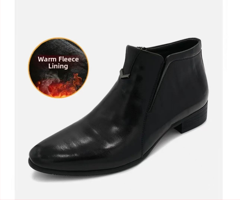 Meeste talvised Chelsea saapad split nahast, kummist talla, terav varvas, madal varba, siserõhk kunstliku lühikese karuselliga