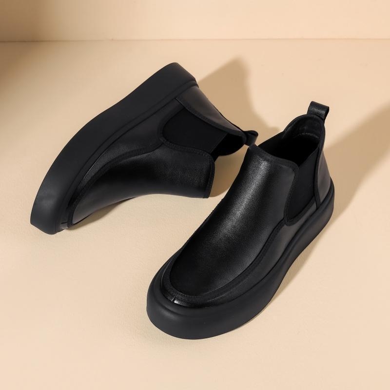 Мъжки кожени Челси ботуши, двуслойно горнище от телешка кожа, гумена подметка, PU стелка, кръгъл нос, височина на тока 3–5 cm