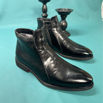 Мъжки Челси обувки с остър нос, горна част от split кожа, гумирана подметка, PU стелка, страничен цип