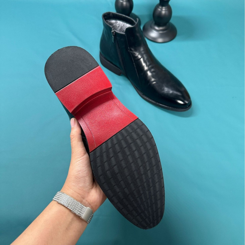 Мъжки Челси обувки с остър нос, горна част от split кожа, гумирана подметка, PU стелка, страничен цип