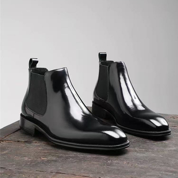 Мъжки мартин ботуши с британски стил, средна височина, квадратен нос, PU горна част, гумена подметка, дишащи, височина на петата 3–5 cm, есен