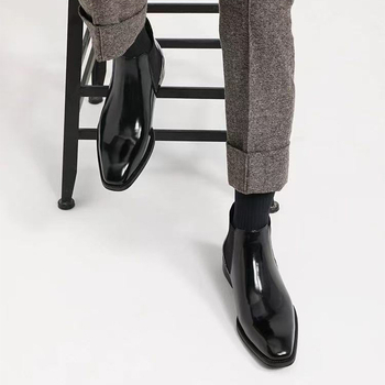 Мъжки мартин ботуши с британски стил, средна височина, квадратен нос, PU горна част, гумена подметка, дишащи, височина на петата 3–5 cm, есен