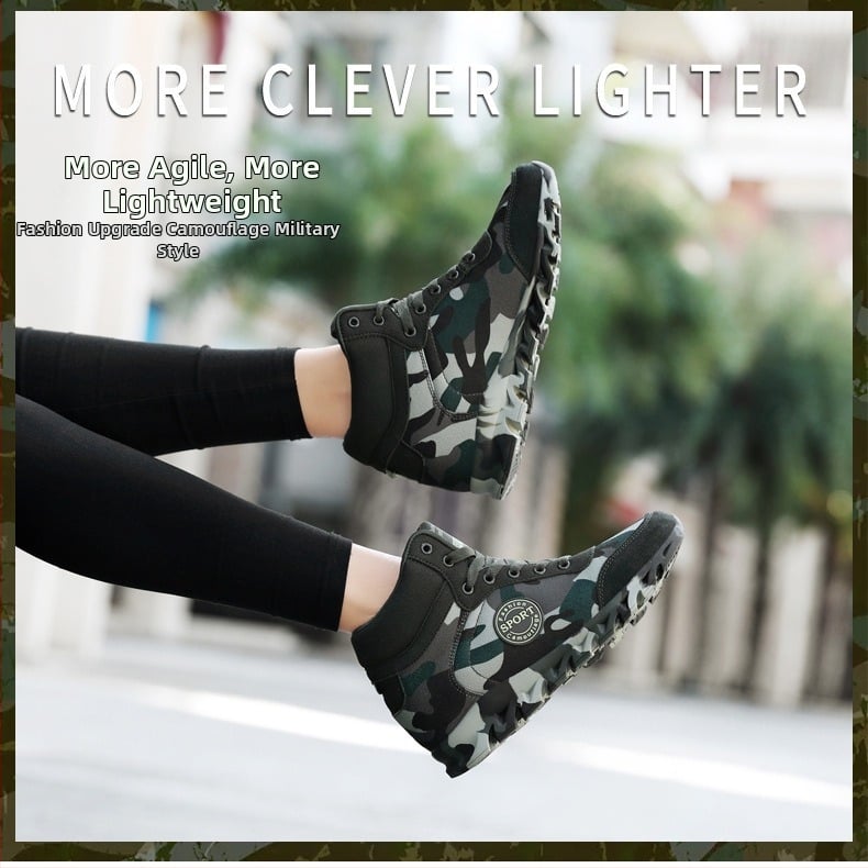 Tudano drobės bateliai su aukščio didinimo dizainu, vidutinė viršutinė dalis, kamufliažo raštas, gumos padas