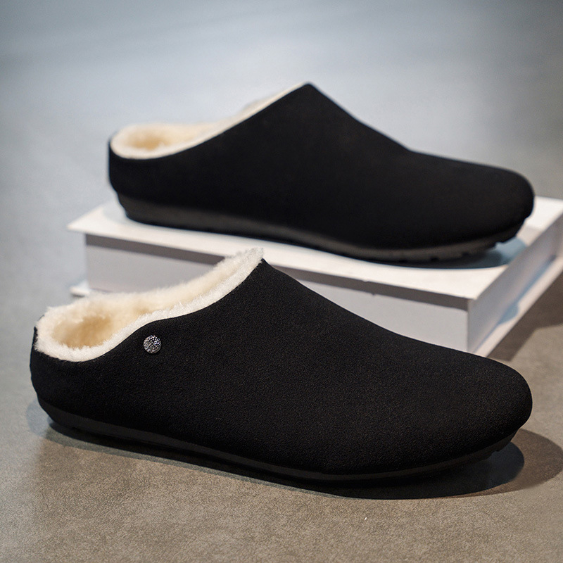 Χειμερινές ανδρικές παντόφλες με επένδυση φλίς – άνω μέρος από συνθετικό δέρμα, σόλα από καουτσούκ, κατασκευή με έγχυση, κλειστά δάκτυλα, slip-on