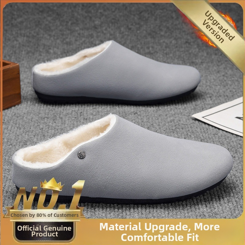 Ziemas vīriešu čības ar fleece oderi – augšējā daļa no sintētiskās ādas, gumijas zole, injicēta veidota zole, slēgtie pirksti, slip-on