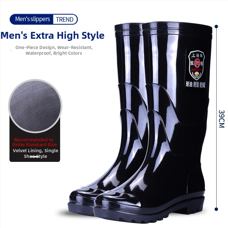 Vīriešu PVC augstās lietus zābaki ar gumijas zoli, ūdensdroši, pretslīdoši, izturīgi pret skābēm un sārmiem