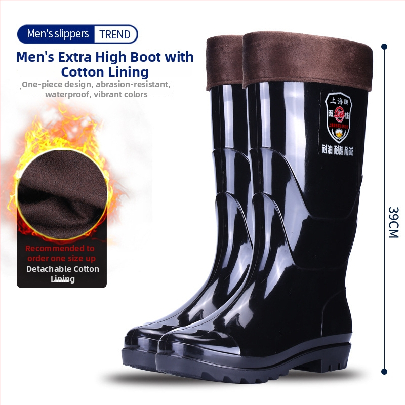 Vīriešu PVC augstās lietus zābaki ar gumijas zoli, ūdensdroši, pretslīdoši, izturīgi pret skābēm un sārmiem