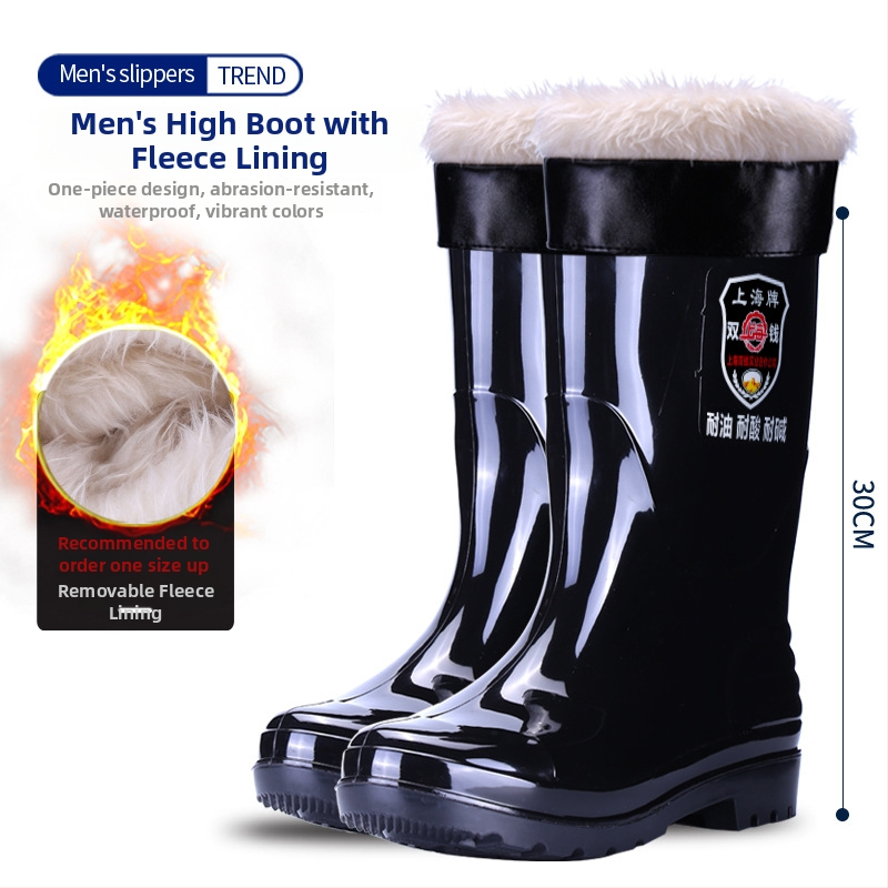 Vīriešu PVC augstās lietus zābaki ar gumijas zoli, ūdensdroši, pretslīdoši, izturīgi pret skābēm un sārmiem