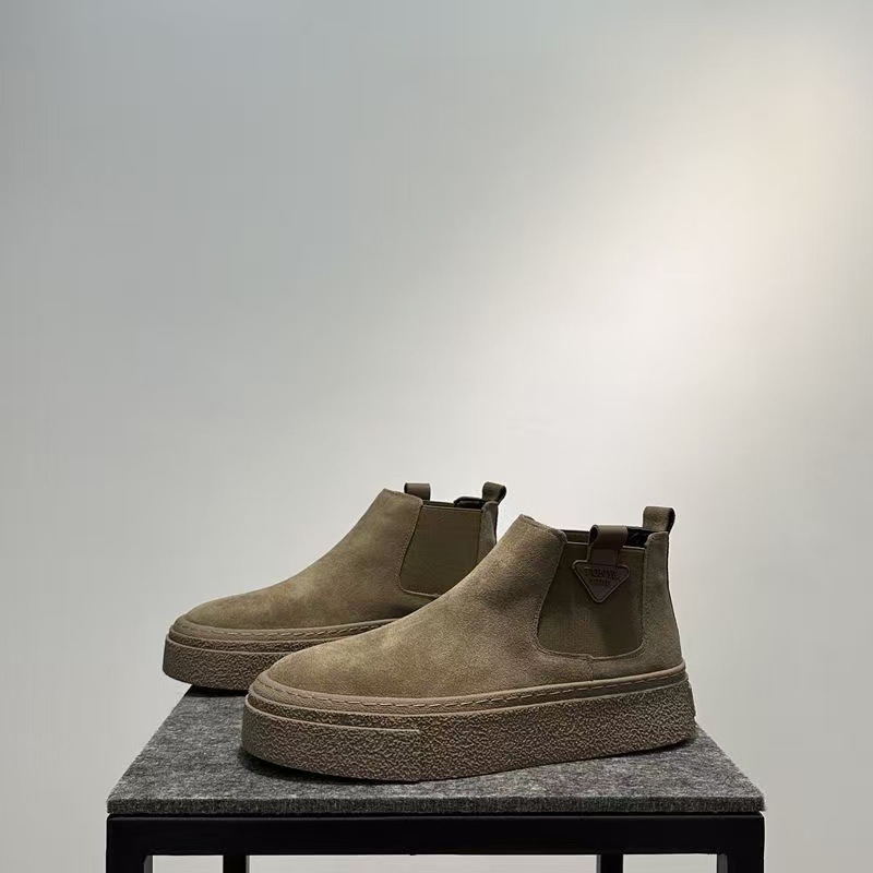 Botine Martin pentru bărbați, exterior velur cu PU, talpă din cauciuc, gambă medie, toc plat