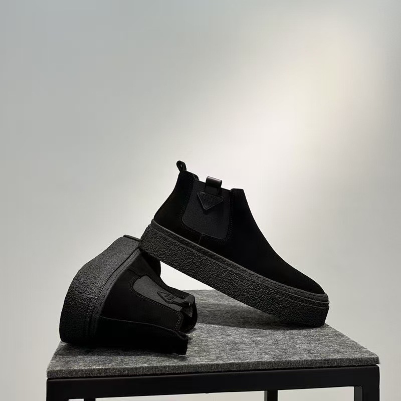 Botine Martin pentru bărbați, exterior velur cu PU, talpă din cauciuc, gambă medie, toc plat