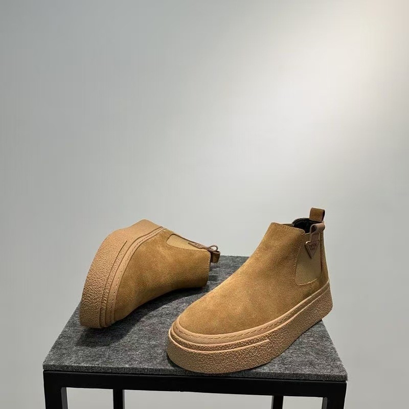 Botine Martin pentru bărbați, exterior velur cu PU, talpă din cauciuc, gambă medie, toc plat