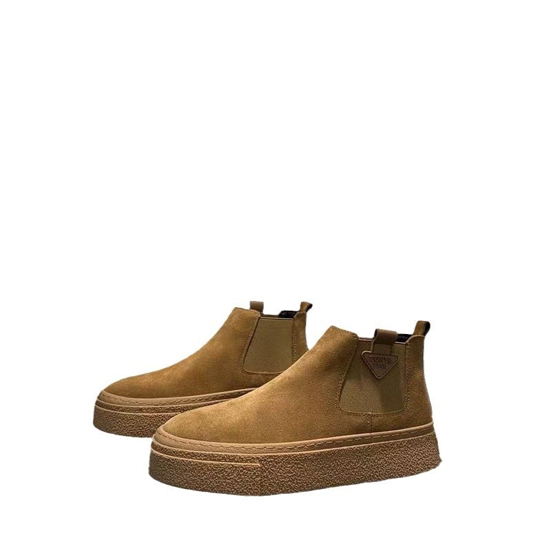 Botine Martin pentru bărbați, exterior velur cu PU, talpă din cauciuc, gambă medie, toc plat