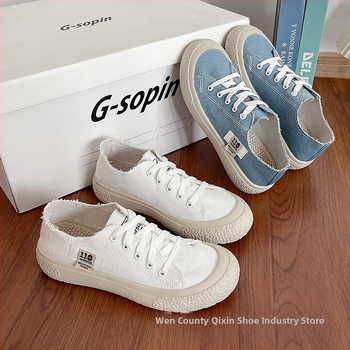 Dámske plátené slip-on tenisky s hrubou podrážkou, okrúhla špička, PVC podrážka, priedušné, jar/leto, voľnočasový štýl