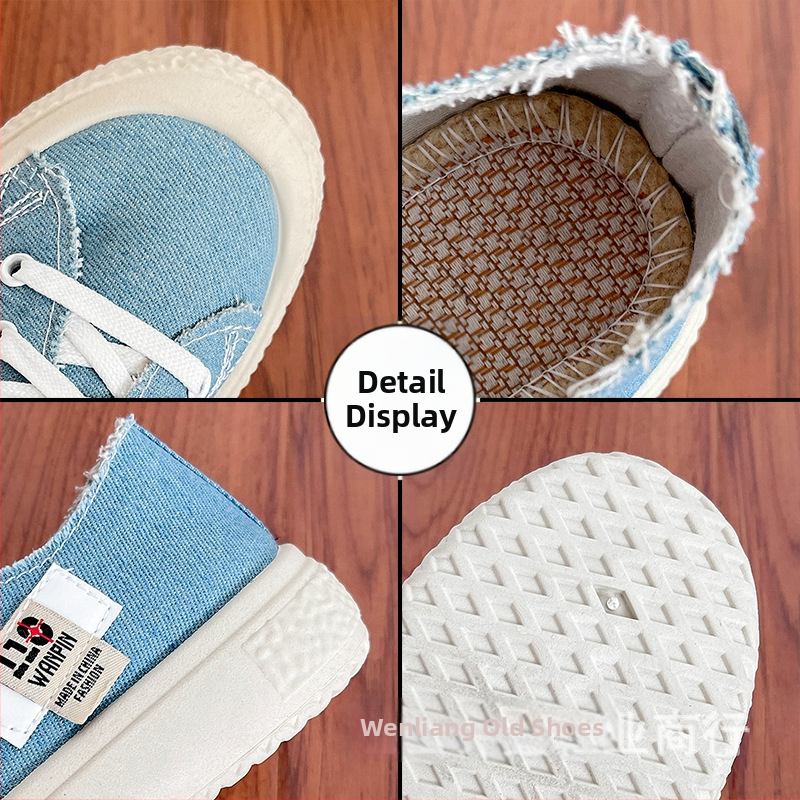 Dámske plátené slip-on tenisky s hrubou podrážkou, okrúhla špička, PVC podrážka, priedušné, jar/leto, voľnočasový štýl