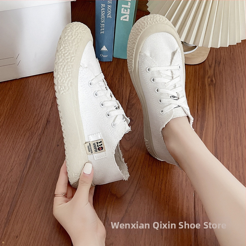 Dámske plátené slip-on tenisky s hrubou podrážkou, okrúhla špička, PVC podrážka, priedušné, jar/leto, voľnočasový štýl