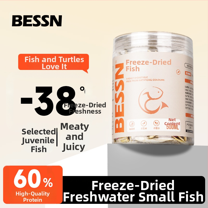 Bessen kilpkonnade toit – sügavkülmutatud kuivatatud väikesed kalad ja kuivatatud alligaatori kilpkonnakommid akvaariumikasvanikele