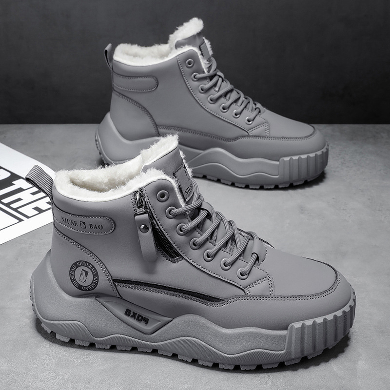 Vyriniai žieminiai Martin bateliai su stora padu, dirbtinė pūkų vidinė danga, šoninis užtrauktukas, vidutinio aukščio, EVA įdėklas