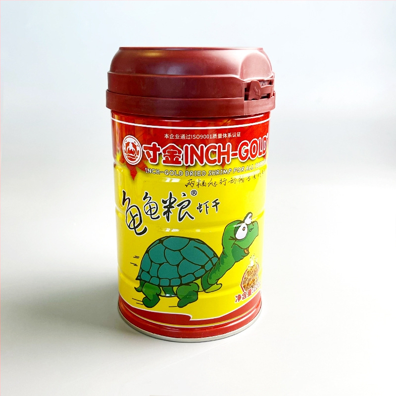Džiovintos krevetės želvėms – plaukianti, universali vandens ir pusiau vandens vėžliams, 120 g po skardinę, 48 skardinės dėžėje, prekinis ženklas Inch of Gold, prekės kodas CJ03