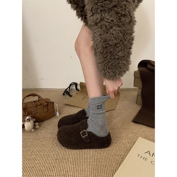 Sievišķīgie velūra loaferi ar mākslīgu kažoku, 5 cm iekšējā augstuma palielinājums, gumijas zole, Korejas stila dizains