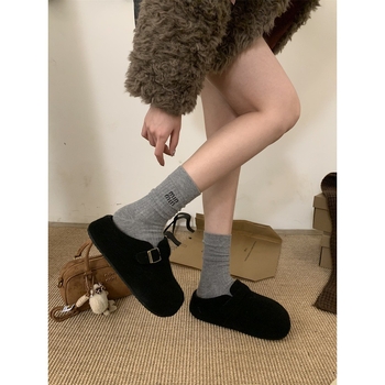 Sievišķīgie velūra loaferi ar mākslīgu kažoku, 5 cm iekšējā augstuma palielinājums, gumijas zole, Korejas stila dizains