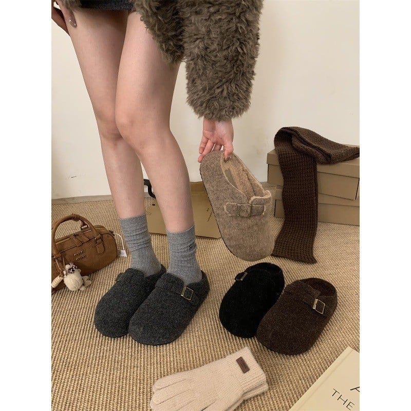 Sievišķīgie velūra loaferi ar mākslīgu kažoku, 5 cm iekšējā augstuma palielinājums, gumijas zole, Korejas stila dizains