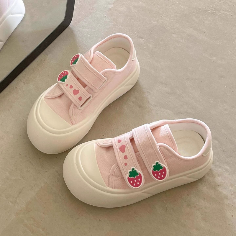 Moterų kanvas bateliai su Velcro užsegimu, žemas viršus, PU viršus, gumos padas, vidus audinys, Korėjietiškas stilius, ruduo 2025 leidimas