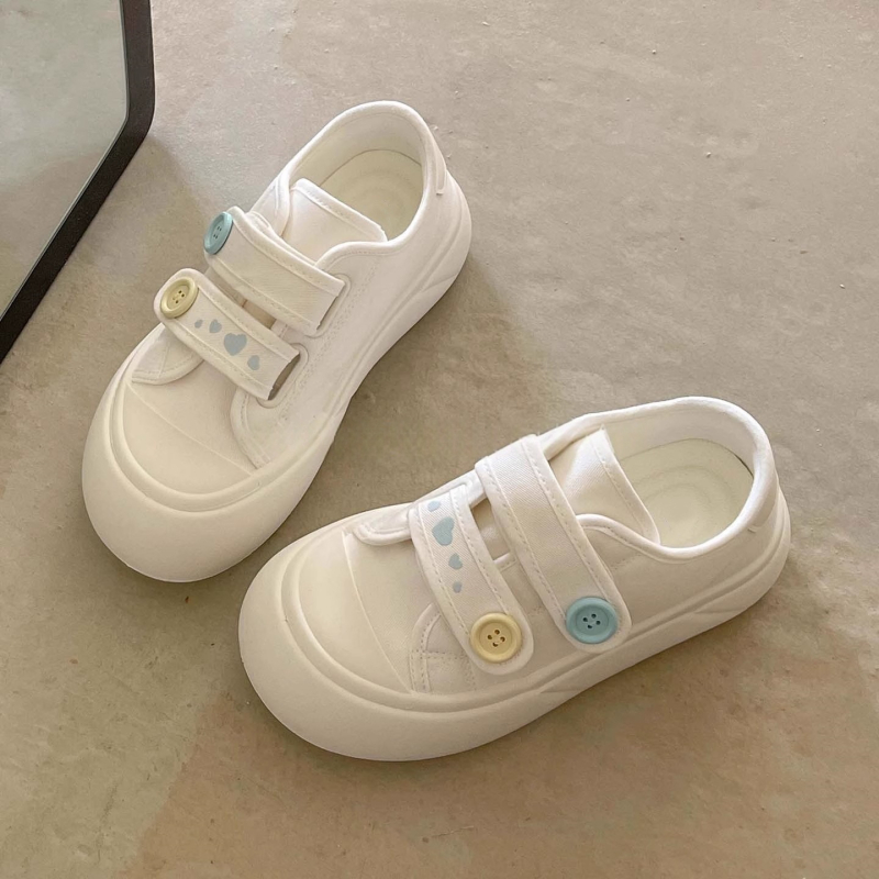 Moterų kanvas bateliai su Velcro užsegimu, žemas viršus, PU viršus, gumos padas, vidus audinys, Korėjietiškas stilius, ruduo 2025 leidimas