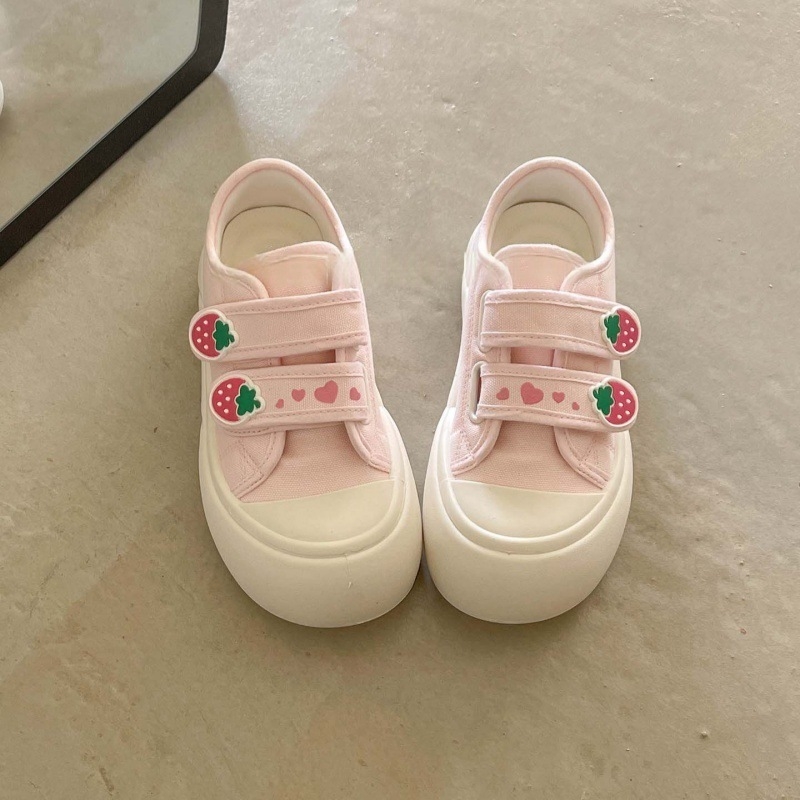 Moterų kanvas bateliai su Velcro užsegimu, žemas viršus, PU viršus, gumos padas, vidus audinys, Korėjietiškas stilius, ruduo 2025 leidimas