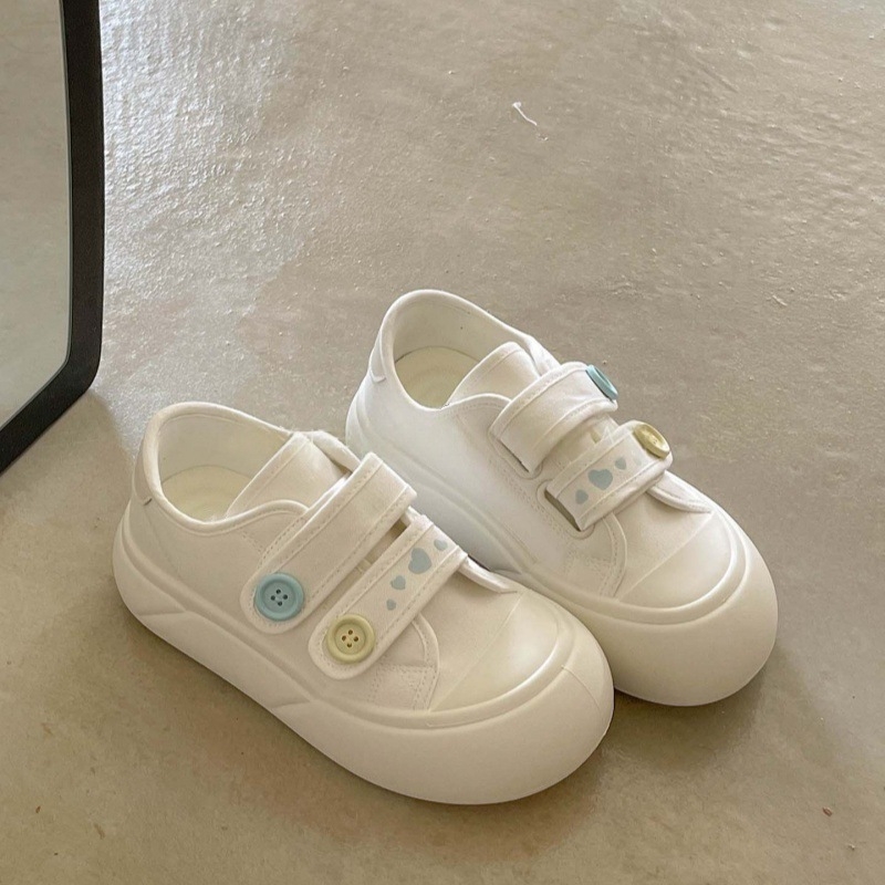 Moterų kanvas bateliai su Velcro užsegimu, žemas viršus, PU viršus, gumos padas, vidus audinys, Korėjietiškas stilius, ruduo 2025 leidimas