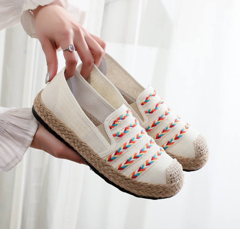 Moteriški pluošto bateliai su etnine raiža, slip-on, žemas viršus, lino siuvinėjimas, kvėpuojantys, lengvi, PU padas