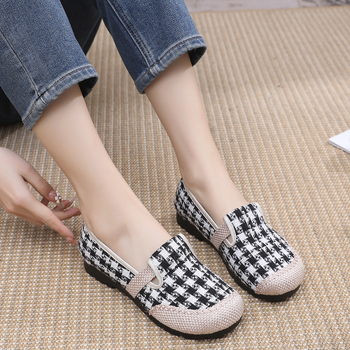 Naistele lina kangastest slip-on kingad – hingavad, kerged, ruuduline muster, PU talla, lame kand