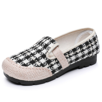 Naistele lina kangastest slip-on kingad – hingavad, kerged, ruuduline muster, PU talla, lame kand