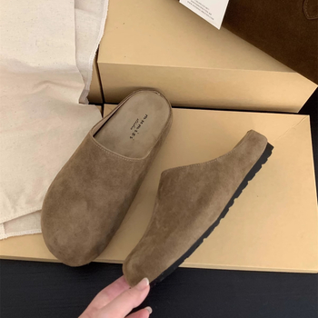 Retro velūra sieviešu slip-on sandales ar korķa zolīti un gumijas zoli, zoles biezums 0–3 cm, vienkārša uzvilkšana, rudens 2024 izlaidums