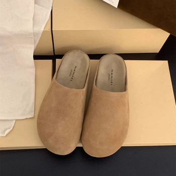 Retro velūra sieviešu slip-on sandales ar korķa zolīti un gumijas zoli, zoles biezums 0–3 cm, vienkārša uzvilkšana, rudens 2024 izlaidums