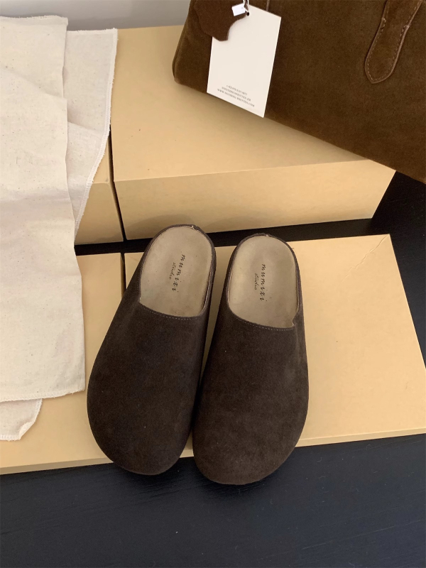 Retro velūra sieviešu slip-on sandales ar korķa zolīti un gumijas zoli, zoles biezums 0–3 cm, vienkārša uzvilkšana, rudens 2024 izlaidums