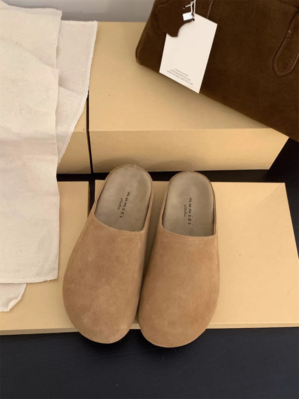 Retro velūra sieviešu slip-on sandales ar korķa zolīti un gumijas zoli, zoles biezums 0–3 cm, vienkārša uzvilkšana, rudens 2024 izlaidums