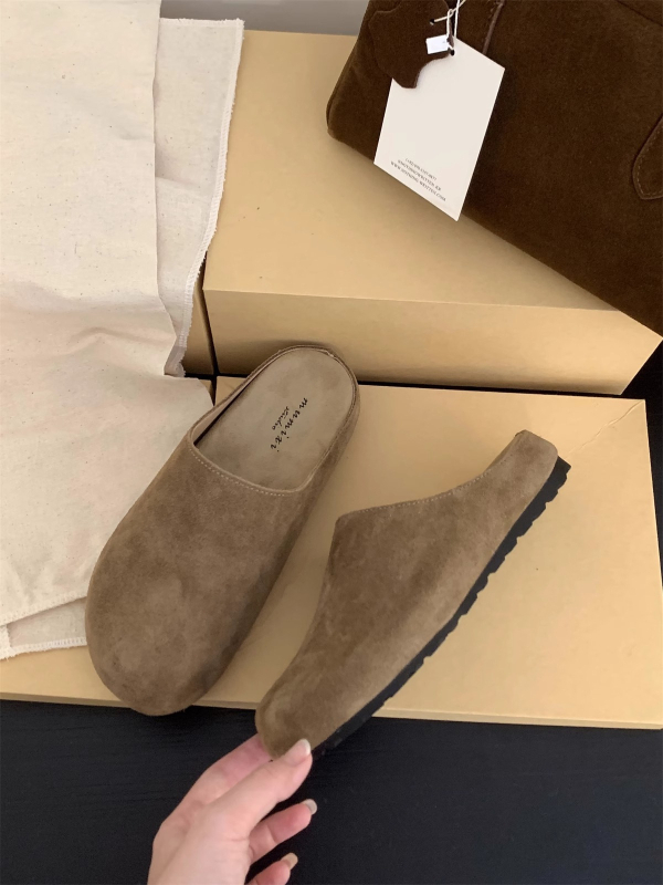 Retro velūra sieviešu slip-on sandales ar korķa zolīti un gumijas zoli, zoles biezums 0–3 cm, vienkārša uzvilkšana, rudens 2024 izlaidums