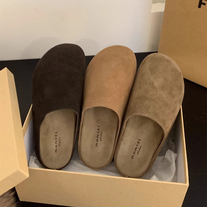 Retro velūra sieviešu slip-on sandales ar korķa zolīti un gumijas zoli, zoles biezums 0–3 cm, vienkārša uzvilkšana, rudens 2024 izlaidums