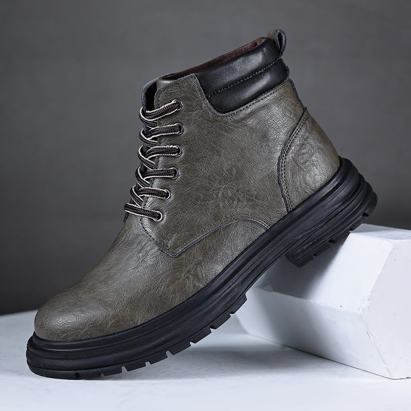 Férfiaknak szóló Martin bőrből készült csizma, brit stílusú magas szárú Derby, PU felsőrész, gumi talp, középső sarok 3–5 cm