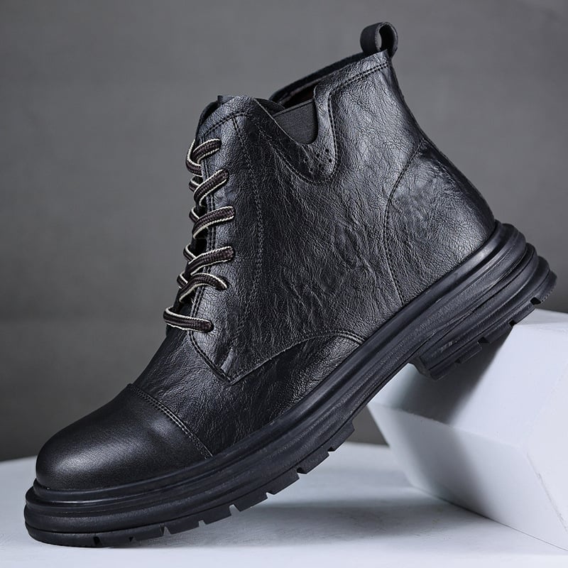 Férfiaknak szóló Martin bőrből készült csizma, brit stílusú magas szárú Derby, PU felsőrész, gumi talp, középső sarok 3–5 cm