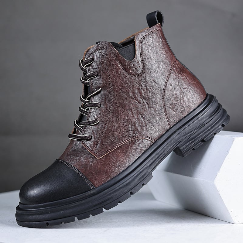 Férfiaknak szóló Martin bőrből készült csizma, brit stílusú magas szárú Derby, PU felsőrész, gumi talp, középső sarok 3–5 cm