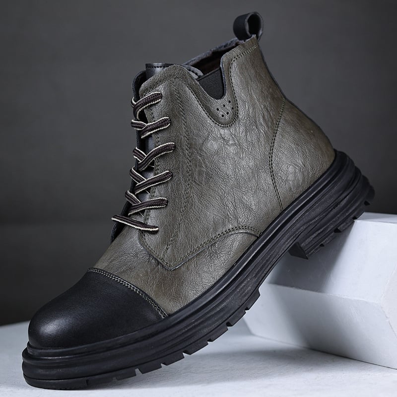 Férfiaknak szóló Martin bőrből készült csizma, brit stílusú magas szárú Derby, PU felsőrész, gumi talp, középső sarok 3–5 cm