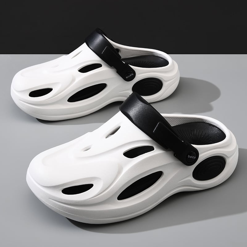 Vyriški EVA sandalai su perforacijomis, uždaryta piršto nosis, kvėpuojantys, atsparūs vandeniui, vienos dalies formavimas, kulno aukštis 3,5 cm