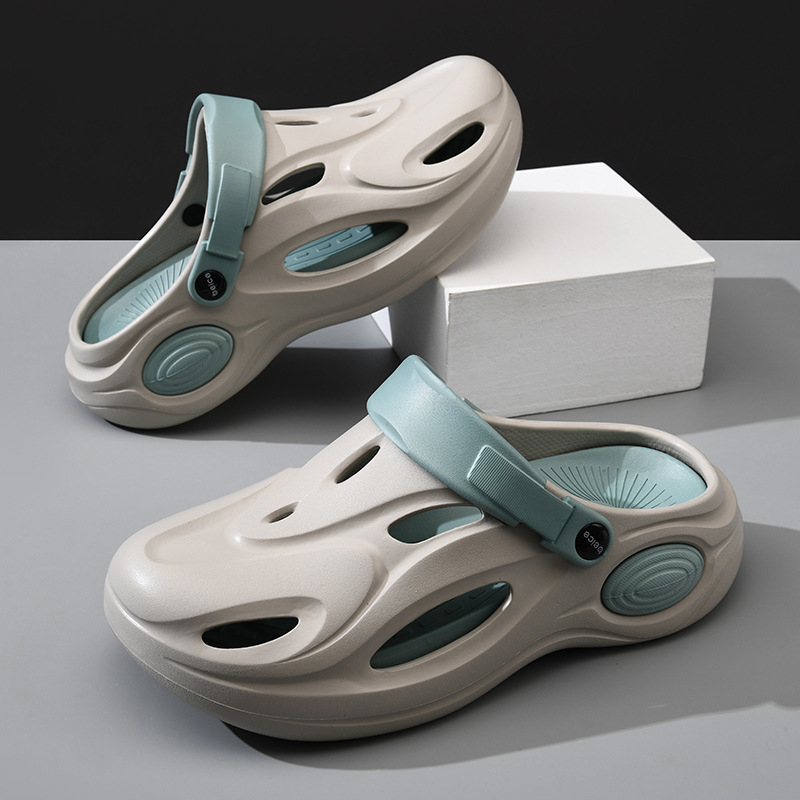 Vyriški EVA sandalai su perforacijomis, uždaryta piršto nosis, kvėpuojantys, atsparūs vandeniui, vienos dalies formavimas, kulno aukštis 3,5 cm