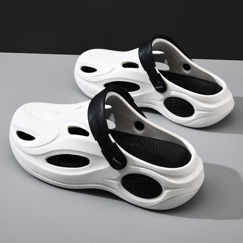 Vyriški EVA sandalai su perforacijomis, uždaryta piršto nosis, kvėpuojantys, atsparūs vandeniui, vienos dalies formavimas, kulno aukštis 3,5 cm