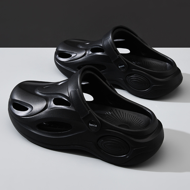 Vyriški EVA sandalai su perforacijomis, uždaryta piršto nosis, kvėpuojantys, atsparūs vandeniui, vienos dalies formavimas, kulno aukštis 3,5 cm